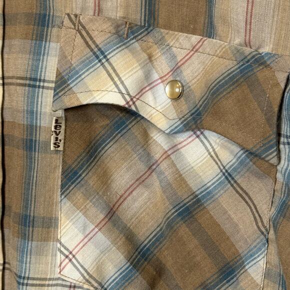 Vintage Size Medium Levi's Levi Strauss & Co Pearl Snap Brown Plaid Shirt Korea - Picture 4 of 9